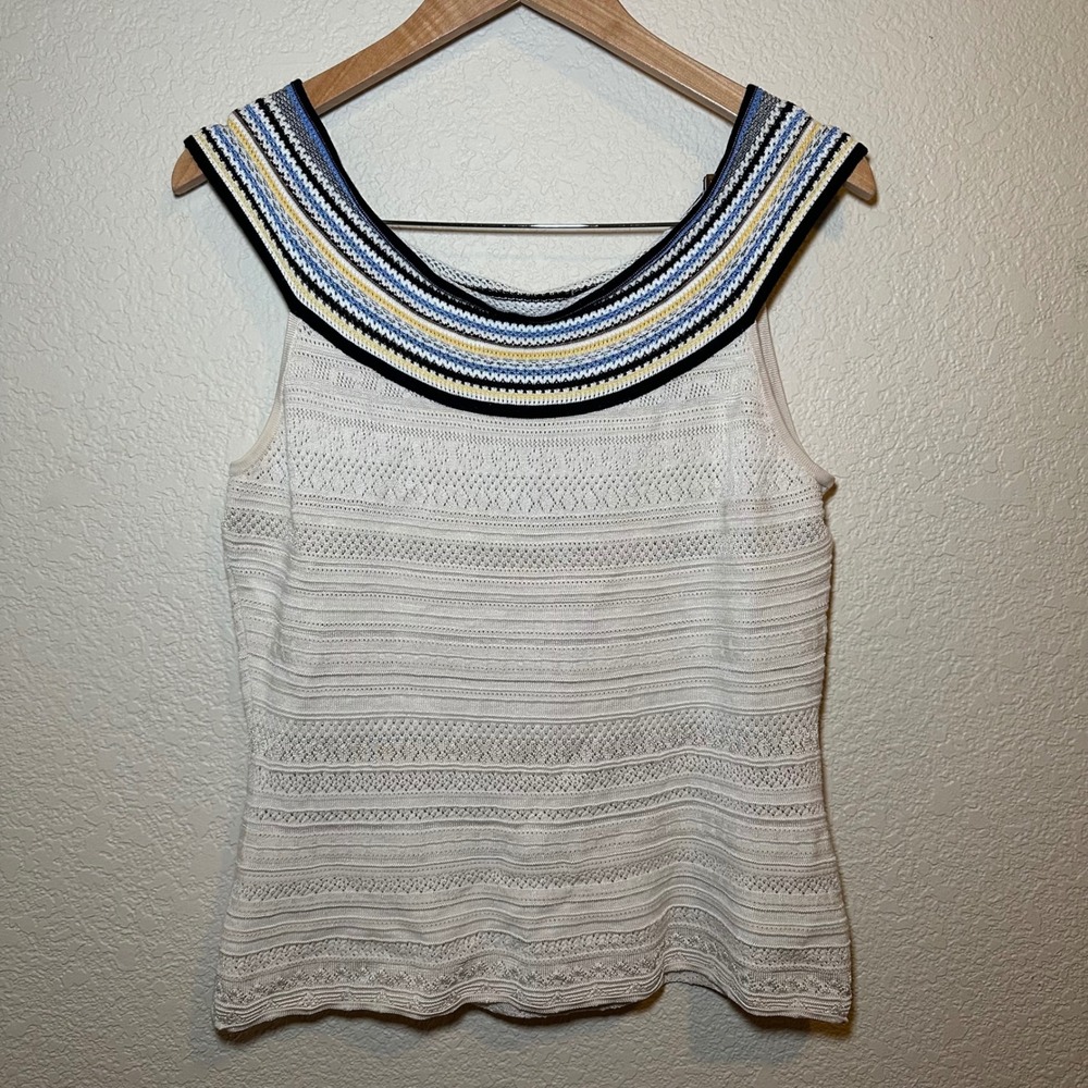 White House Black Market Size M Knit Tank Top Crochet Sweater Sleeveless Boho